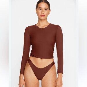 NWT MIKOH ✨ Cropped Long Sleeve Swim Rashguard in Lei • SMALL • HENNA